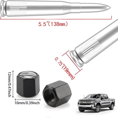 Miniatura 2 de 50 Cal - Antena tipo bala para automóvil, camión, accesorios universales de repuesto para GMC Sierra 1500, Chevy, Dodge Ram Silverado 1500, 2500