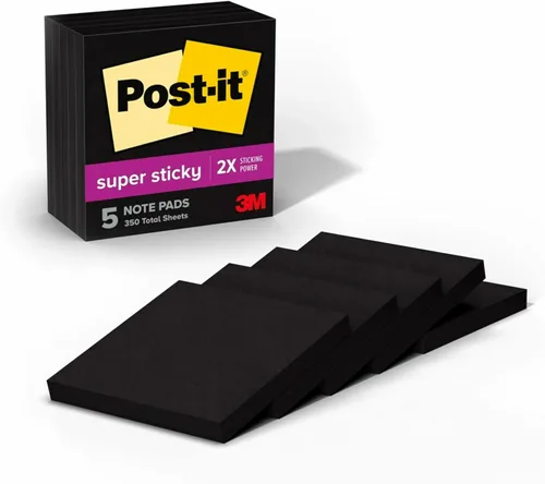 Notas superadhesivas de Post-it, 3 x 3 pulgadas, Negro