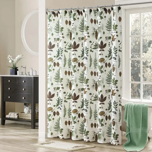 Miniatura 7 de Cortina de ducha de tela de piña, color marrón salvia, beige, cortina de ducha rústica con piñas de pino y hojas verdes, cortinas de baño