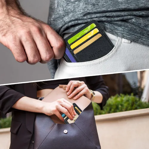 Miniatura 4 de Hoewina Cartera delgada para hombre, bolsillo frontal minimalista con bloqueo RFID, billetera de cuero delgada para tarjetas de viaje, regalos