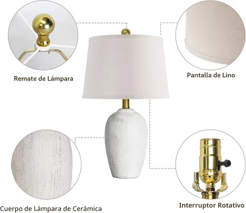 Miniatura 6 de AIEAMPDO Juego de 2 lámparas de mesa de cerámica rústica de 21'' para sala de estar, dormitorio, lámparas de mesita de noche vintage de granja