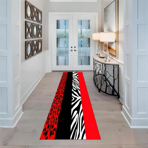 Miniatura 66 de Alfombra de pasillo con estampado de tigre, 2 x 10 pies, alfombra de rayas con estampado de piel de animal, alfombra interior a rayas blancas y 5