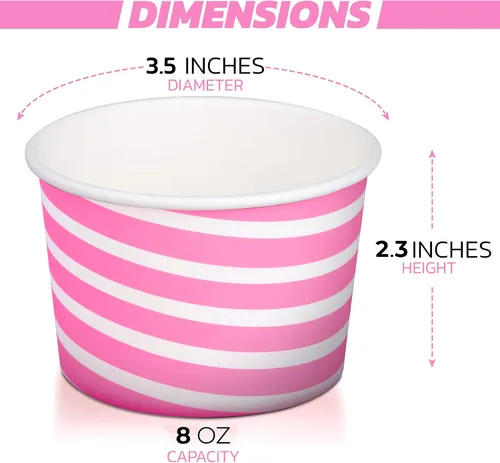 Miniatura 3 de Barra de helado extra duradera con diseño de rayas rosadas, 8 onzas. Tazas/tazón de helado - Tazas perfectas para cumpleaños de niños y fiestas