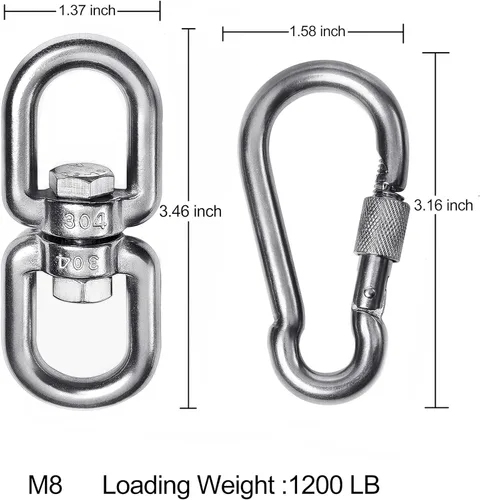 Miniatura 4 de Anillo giratorio de acero inoxidable 304 resistente 2+1, gancho giratorio de doble extremo con ganchos de presión SUS304 para columpio de árbol