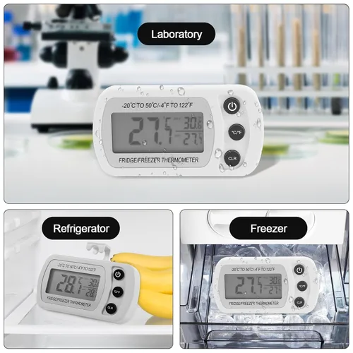 Miniatura 5 de Paquete de 4 termómetros para nevera, termómetro digital para refrigerador, termómetro digital impermeable para sala de congelador con pantalla LCD