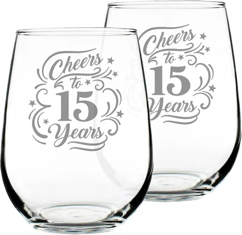 Miniatura 8 de Personalizado Salud a los 15 años - Copa de vino sin tallo con mensaje grabado personalizado - Regalos para decoración de fiesta de 15 aniversario