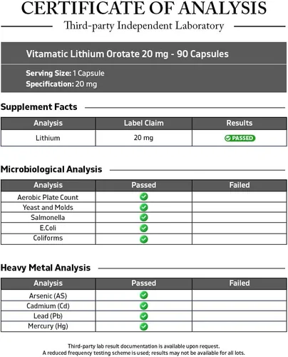 Miniatura 3 de Vitamatic Orotato de litio 20 mg, 90 cápsulas – Cápsulas Veggie Caps, sin OMG, sin gluten, paquete de 2