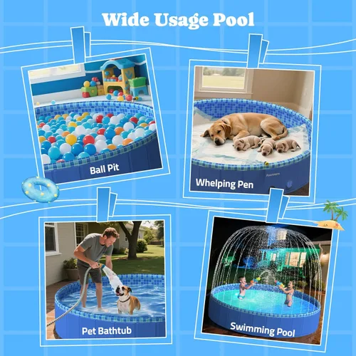 Miniatura 7 de Piscina plegable para perros con aspersor, luz LED RGB, 160 cm, piscina de plástico duro plegable para niños, piscina de chapoteo para perritos