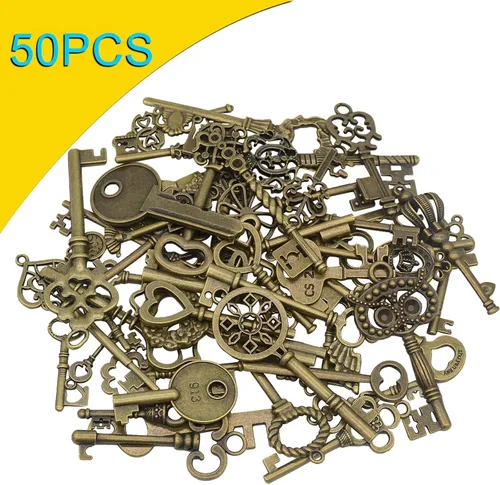 Miniatura 4 de Aokbean 50 dijes vintage de bronce de esqueleto con estilo antiguo para hacer joyas, regalos de boda, fiesta, colgante de bricolaje, Metal, Aleación.