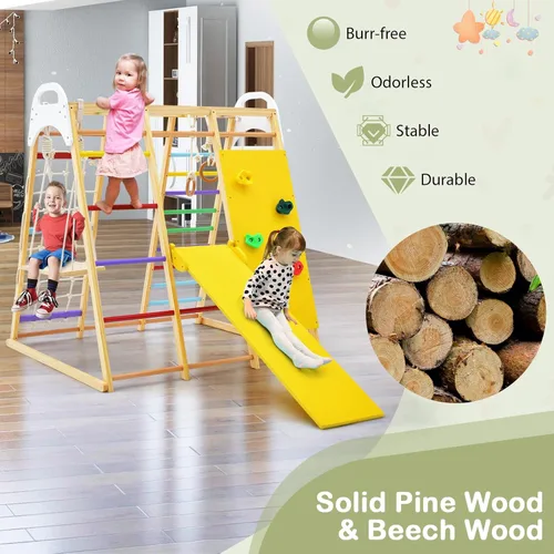Miniatura 4 de GLACER Gimnasio de la selva 8 en 1, gimnasio de escalada interior de madera con tobogán, columpio, barras de mono, escalera de cuerda, escalada