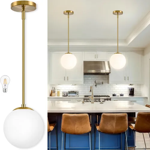 Miniatura 10 de Bagood Lámpara Colgante de Globo de 6" Dorada Lámpara Colgante de Mediados de Siglo Luces Colgantes de Globo para Isla de Cocina Acabado en Latón
