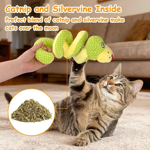 Miniatura 5 de Retro Shaw Juguetes para Gatos, Juguete de Gato Serpiente Crujiente de 14 Pulgadas con Hierba Gatera y Silvervine - Juguete Interactivo
