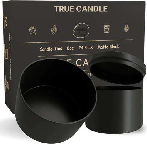 24 latas de velas de color negro mate de alta calidad de 8 onzas, el cilindro original sin bordes, acabado mate exterior e interior, recipientes de