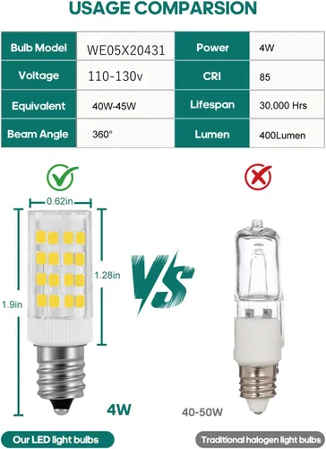 Miniatura 4 de WE05X20431 - Bombilla de tambor para secadora 22002263 3.5 W 120 V equivalente a 40 W halógeno 400 lm 360° sin parpadeo, no regulable compatible
