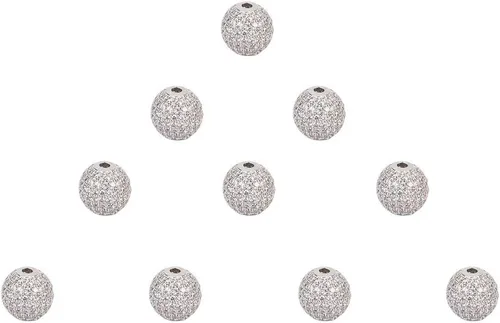 Miniatura 11 de NBEADS 10 piezas de 0.315 in chapado en estante de latón con circonita cúbica redonda de cristal negro plomizo y cuentas redondas de circonita