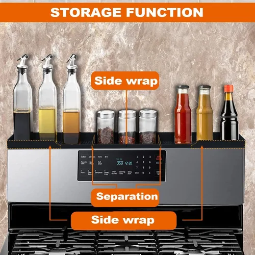 Miniatura 8 de AWOKE Estante superior para estufa de 30 pulgadas, estante magnético de material de silicona para estufa, 3 particiones funcionales, organizador