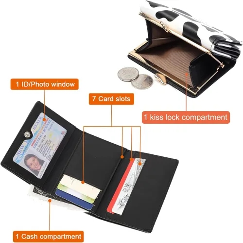 Miniatura 2 de Sunwel Fashion Cartera pequeña con estampado de vaca para niñas, con bolsillo para efectivo, tarjetero para tarjetas de identificación, con ventana