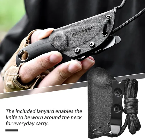 Miniatura 4 de TONIFE Cuchillo de hoja fija de 4.8 cm, cuchillo mini para el cuello con funda Kydex y cordón, cuchillo fijo portátil EDC para supervivencia al aire