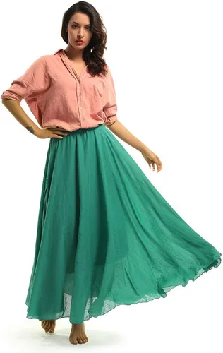 Miniatura 32 de OCHENTA Falda larga de lino y algodón bohemio para mujeres y niñas para vacaciones de verano en la playa