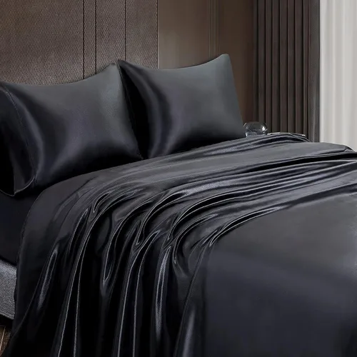 Miniatura 4 de Homiest Juego de sábanas de satén de 5 piezas para cama ajustable, juego de ropa de cama de satén sedoso de lujo con bolsillo profundo, 2 sábanas