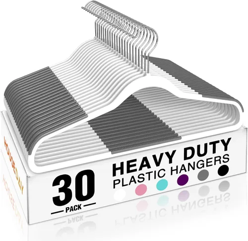 Miniatura 14 de HOUSE DAY - Ganchos de plástico resistentes de 60 unidades, ganchos antideslizantes para ropa con almohadillas de goma y gancho de 360° - Delgados
