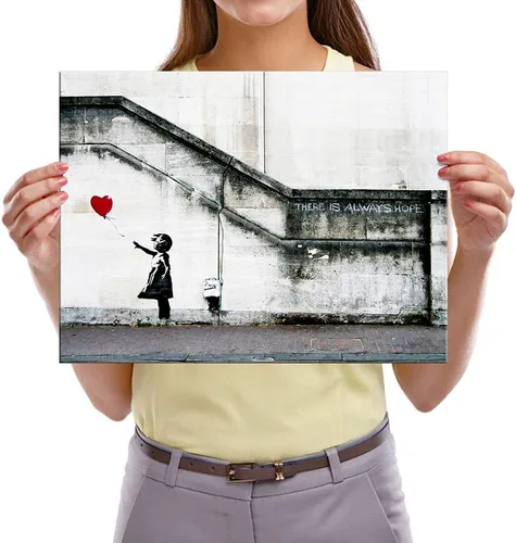 Miniatura 5 de Pyradecor Banksy Grafitti Girl with Red Balloon Grey Love Pictures Cuadros sobre lienzo, arte de pared moderno, impresiones en lienzo para sala