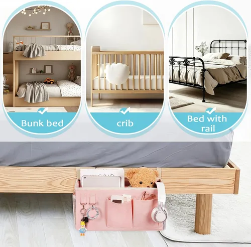 Miniatura 5 de Loghot Organizador Colgante de Mesita de Noche/Bolsa de Almacenamiento de Mesita de Noche para Literas y Camas de Hospital, Rieles de Cama