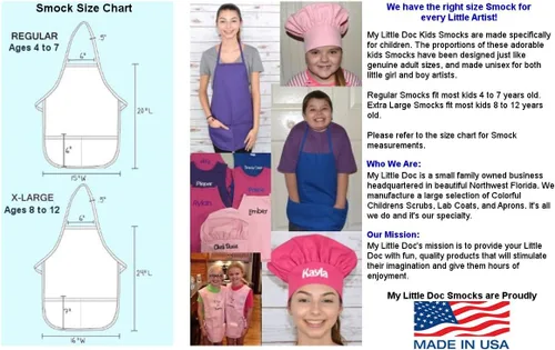 Miniatura 3 de Delantal rosa caliente personalizado del smock del arte de los niños con el diseño del bordado de la paleta Poliy/tela cruzada del algodón, Rosa