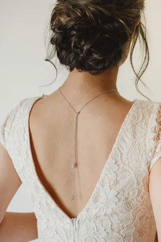 Miniatura 3 de SWEETV Collar de cristal para novia de boda para novias, collar con colgante de espalda delicada de vid de circonita cúbica para mujer, regalo