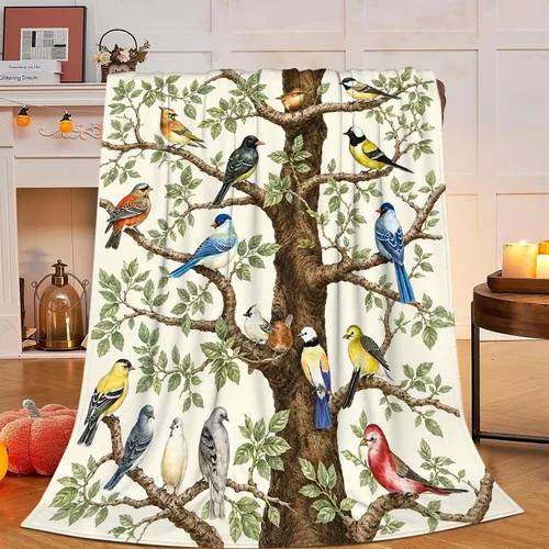 Miniatura 2 de Bird Blanket, Colorful Songbird Throw Blanket, Nature Botanical Birds Gifts Blankets Stuff Fleece Flannel Plush Bedding for Bird Lover Women Men