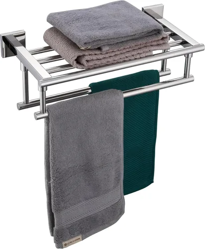 KOKOSIRI Estante de Toallas de Baño con Soporte de Toallas de 16 Pulgadas con Barras de Toallas Dobles Montado en Pared, Acero Inoxidable Cromado