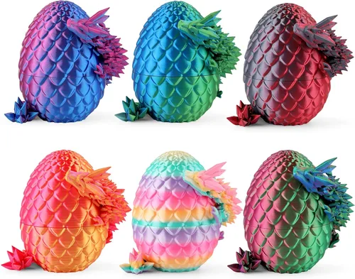 Rapean Paquete de 6 huevos de dragón 3D impresos con dragón dentro, rellenos para cesta de Pascua, mini juguetes de misterio de cristal de Pascua,