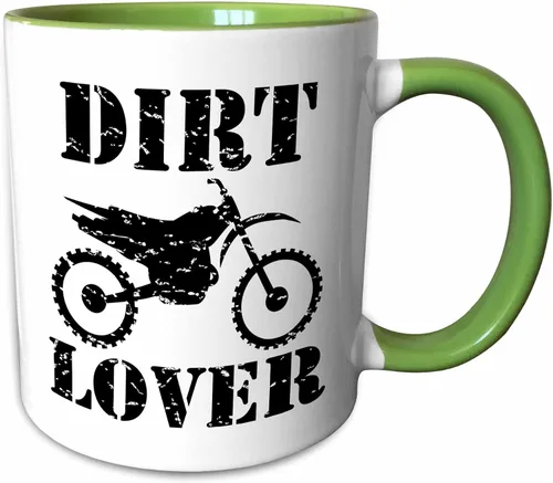 Miniatura 10 de 3dRose Ilustración envejecida de una moto de cross con texto negro amante de la suciedad 11oz taza negra de dos tonos