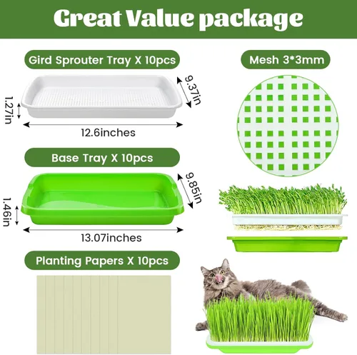 Miniatura 2 de Legigo Paquete de 10 bandejas de germinación de semillas verdes, bandeja de germinación de cultivo sin tierra, bandeja de vivero sin BPA con papel
