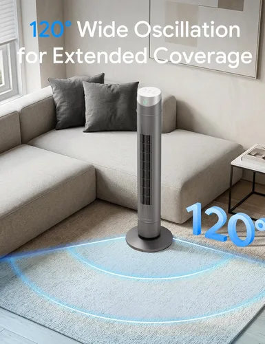Miniatura 67 de ZAFRO Ventilador de torre inteligente para dormitorio, ventilador de torre oscilante de 120°, 28 pies/s de alta velocidad, 12 velocidades, 4 modos