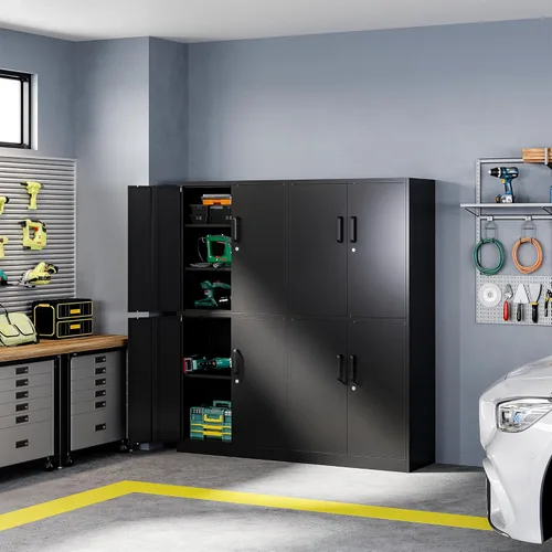 Miniatura 4 de Letaya - Armario de almacenamiento de metal con puerta con cerradura, estantes ajustables de acero para oficina, hogar, despensa, cocina, armario