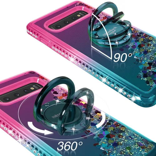 Miniatura 3 de Silverback Funda para Samsung Galaxy S10, funda con purpurina holográfica líquida móvil con soporte de anillo, funda protectora delgada con Verde