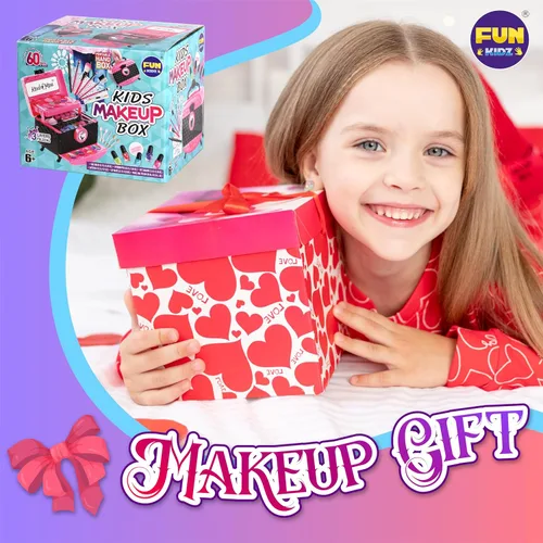 Miniatura 8 de Kit de maquillaje de 60 piezas para niñas de 6 a 12 años, FunKidz Juego de cosméticos para niños con tres capas, caja de maquillaje plegable