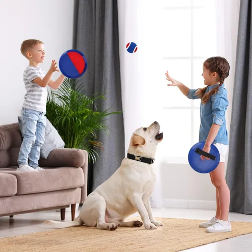Miniatura 8 de Juego de pelota para lanzar y atrapar mejorado, relleno de calcetines de juguete para niños y niñas de 3 a 12 años, incluye 2 paletas, 2 bolas Azul