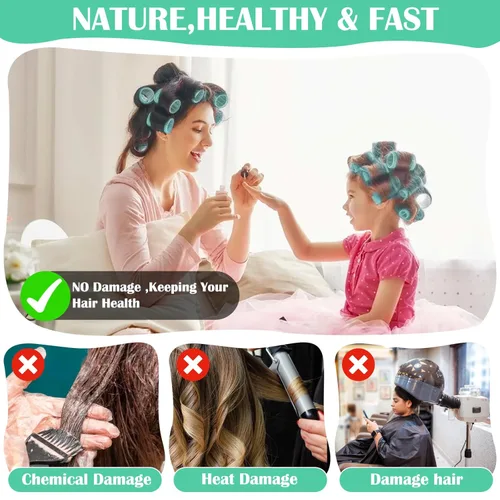 Miniatura 4 de Juego de 12 rodillos para el cabello con clips, rodillos de autoagarre para cabello largo y mediano, color aleatorio (2.2 in)