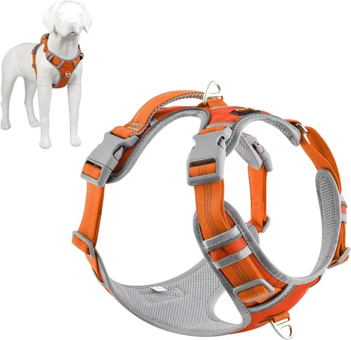 Miniatura 10 de Plutus Pet Arnés para perro sin tirones, liberación en el cuello, arnés reflectante ajustable para perro, asa de fácil control para caminar