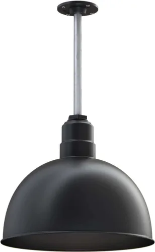 Steel Lighting Co. Colgante de cuenco rosa | Lámpara montada en el techo | Cúpula de 15 pulgadas | vástago de 12 pulgadas | Estilo granero de acero