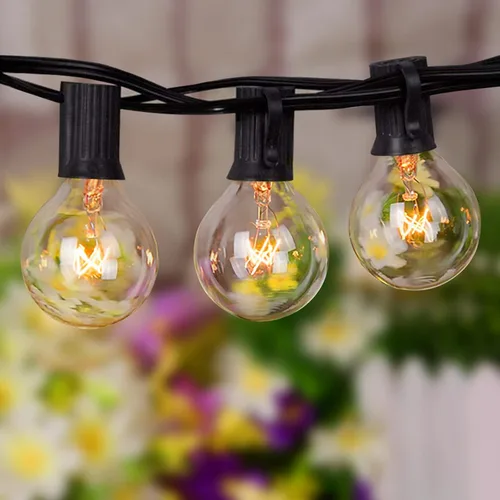Miniatura 8 de SUNSGNE Guirnalda de luces de patio G40 impermeable de 100 pies para exteriores con 105 bombillas Edison transparentes, luces de globo para 24.9 ft