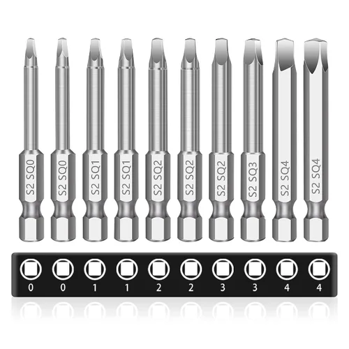MulWark Robertson - Juego de brocas cuadradas Allen para taladro de 10 piezas, juego de puntas de destornillador, 2.3" de largo, diámetro de 1/4",