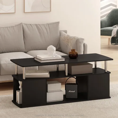 Miniatura 9 de Furinno Jaya - Mesa auxiliar rectangular moderna con estante abierto, mesa auxiliar con almacenamiento lateral, para sala de estar, dormitorio, Pino