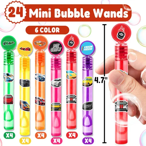Miniatura 4 de Recuerdos de fiesta de autos de carreras para niños – 24 mini varitas de burbujas con temática de carreras, ideal para suministros de cumpleaños