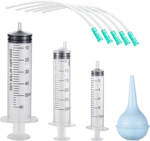 Kit de alimentación de tubo para cachorros de 9 piezas, incluye 5 tubos de alimentación, 3 jeringas (0.3 fl oz, 1.0 fl oz, 2.0 fl oz) y 1 jeringa de