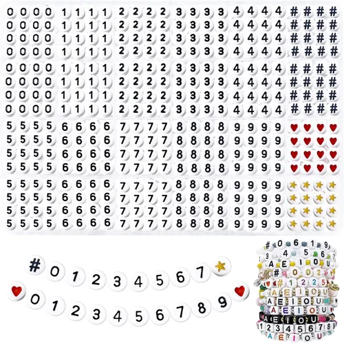 MIIIM 1200 piezas cuentas de números para pulseras, cuentas de números redondas de 4x7mm 0-9 para dígitos de teléfono, llaveros, collares, con