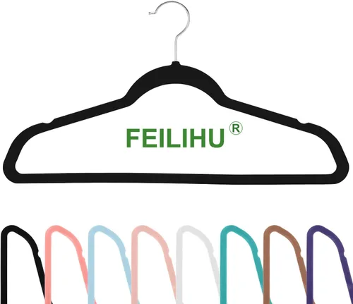 Miniatura 5 de Perchas de Terciopelo para Ropa (Paquete de 50) Resistentes y Duraderas Perchas para Trajes Perchas de Colores Vibrantes Ligeras que Ahorran Espacio