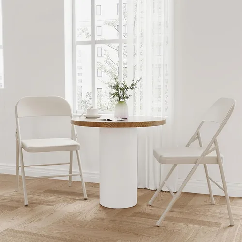 Miniatura 4 de Juego de 2 sillas plegables beige, sillas de metal apilables resistentes con almohadillas antideslizantes